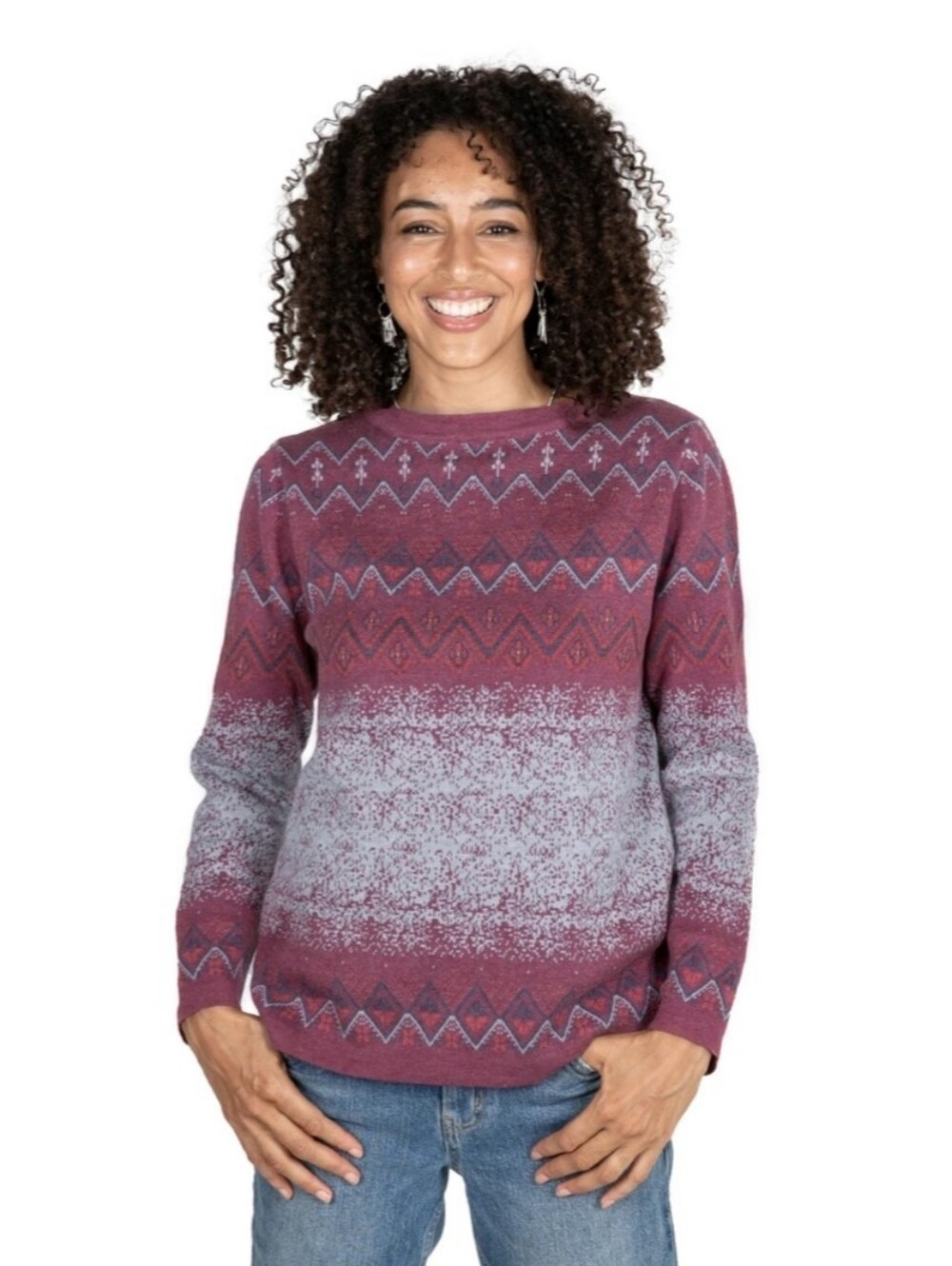 Novica alpaca blend Fair Isle knit with gradient ombre effect sweater
